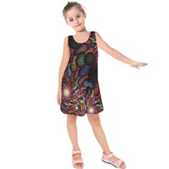 Fractal Swirls Kids  Sleeveless Dress by BangZart