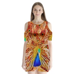 Fractal Peacock Art Shoulder Cutout Velvet  One Piece