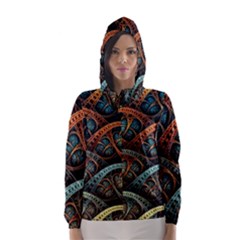 Fractal Art Pattern Flower Art Background Clored Hooded Wind Breaker (women) by BangZart