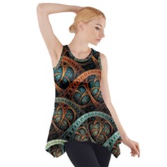 Fractal Art Pattern Flower Art Background Clored Side Drop Tank Tunic by BangZart