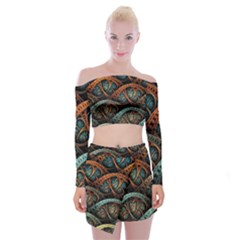 Fractal Art Pattern Flower Art Background Clored Off Shoulder Top With Skirt Set by BangZart