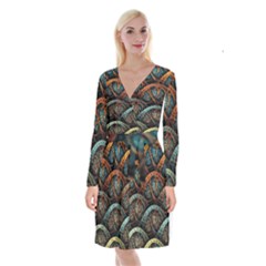 Fractal Art Pattern Flower Art Background Clored Long Sleeve Velvet Front Wrap Dress by BangZart