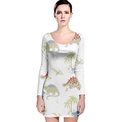 Dinosaur Art Pattern Long Sleeve Velvet Bodycon Dress by BangZart