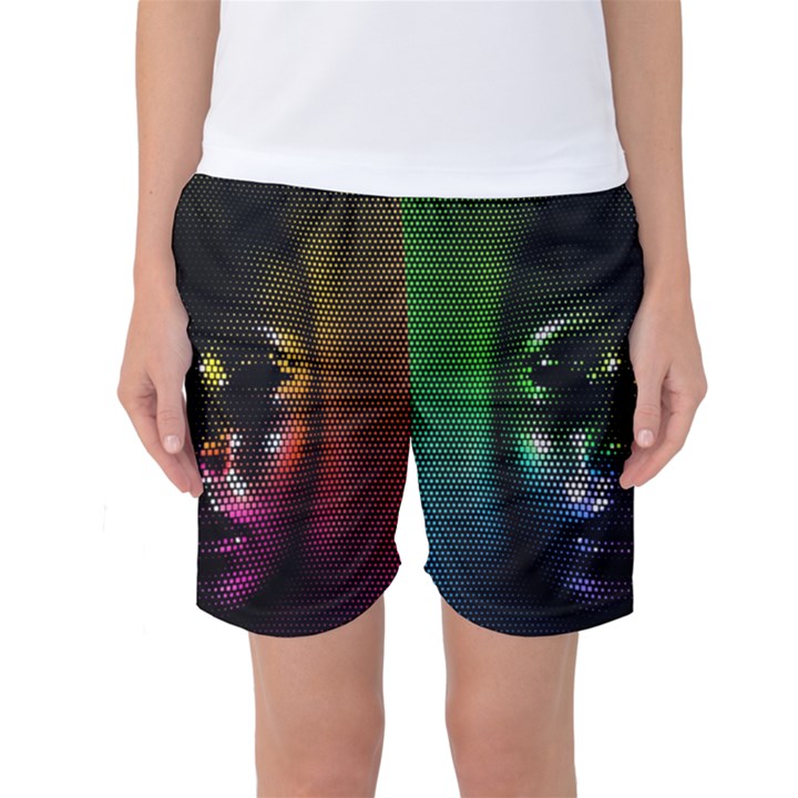 Digital Art Psychedelic Face Skull Color Women s Basketball Shorts