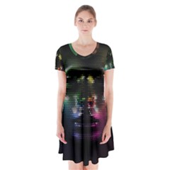 Digital Art Psychedelic Face Skull Color Short Sleeve V-neck Flare Dress by BangZart