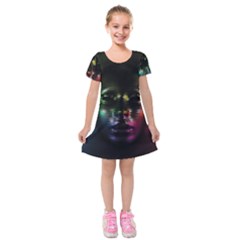 Digital Art Psychedelic Face Skull Color Kids  Short Sleeve Velvet Dress by BangZart