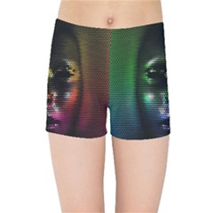 Digital Art Psychedelic Face Skull Color Kids Sports Shorts