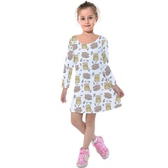 Cute Hamster Pattern Kids  Long Sleeve Velvet Dress by BangZart