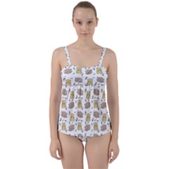 Cute Hamster Pattern Twist Front Tankini Set