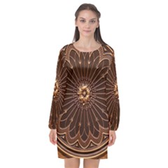 Decorative Antique Gold Long Sleeve Chiffon Shift Dress 