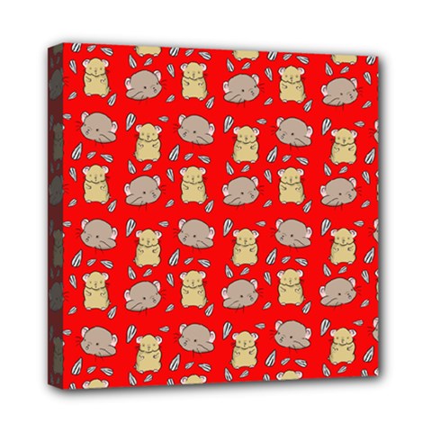 Cute Hamster Pattern Red Background Mini Canvas 8  X 8  by BangZart