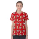 Cute Hamster Pattern Red Background Women s Cotton Tee View1