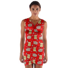 Cute Hamster Pattern Red Background Wrap Front Bodycon Dress by BangZart