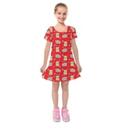 Cute Hamster Pattern Red Background Kids  Short Sleeve Velvet Dress by BangZart