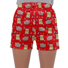 Cute Hamster Pattern Red Background Sleepwear Shorts