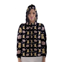 Cute Hamster Pattern Black Background Hooded Wind Breaker (women) by BangZart