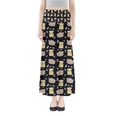 Cute Hamster Pattern Black Background Full Length Maxi Skirt by BangZart