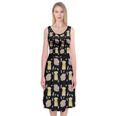 Cute Hamster Pattern Black Background Midi Sleeveless Dress by BangZart