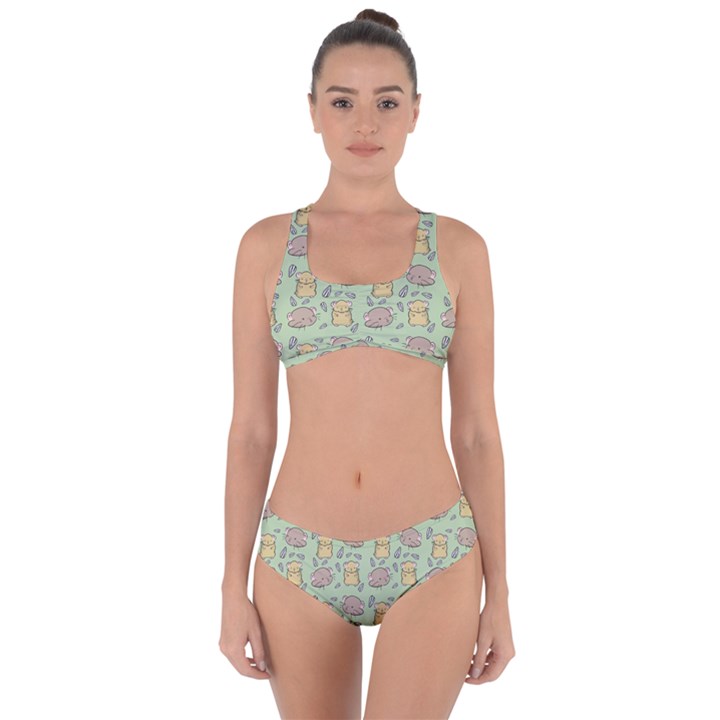 Cute Hamster Pattern Criss Cross Bikini Set