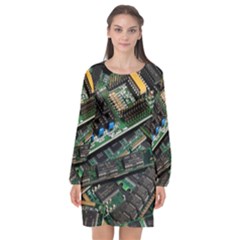 Computer Ram Tech Long Sleeve Chiffon Shift Dress  by BangZart