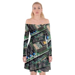 Computer Ram Tech Off Shoulder Skater Dress