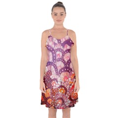 Colorful Art Traditional Batik Pattern Ruffle Detail Chiffon Dress