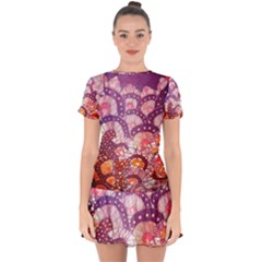 Colorful Art Traditional Batik Pattern Drop Hem Mini Chiffon Dress