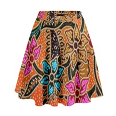 Colorful The Beautiful Of Art Indonesian Batik Pattern(1) High Waist Skirt by BangZart