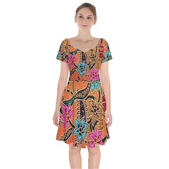 Colorful The Beautiful Of Art Indonesian Batik Pattern(1) Short Sleeve Bardot Dress