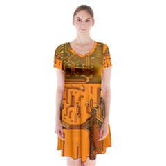 Circuit Board Pattern Short Sleeve V-neck Flare Dress by BangZart