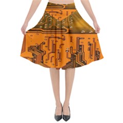 Circuit Board Pattern Flared Midi Skirt