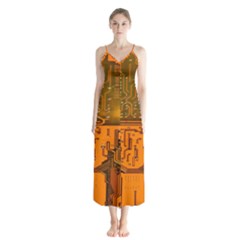 Circuit Board Pattern Button Up Chiffon Maxi Dress