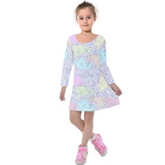 Cat Animal Pet Pattern Kids  Long Sleeve Velvet Dress by BangZart