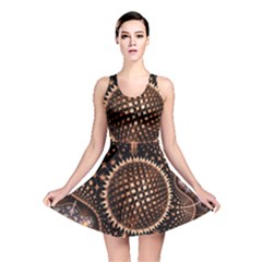 Brown Fractal Balls And Circles Reversible Skater Dress by BangZart