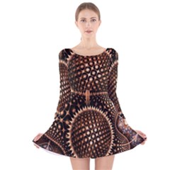 Brown Fractal Balls And Circles Long Sleeve Velvet Skater Dress by BangZart