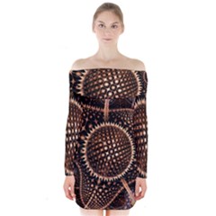 Brown Fractal Balls And Circles Long Sleeve Off Shoulder Dress by BangZart