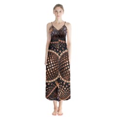 Brown Fractal Balls And Circles Button Up Chiffon Maxi Dress