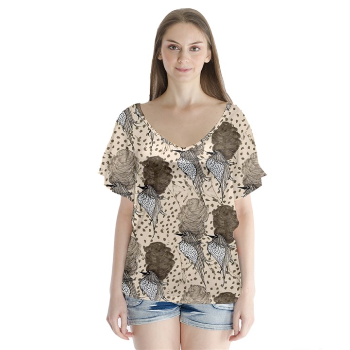 Bouffant Birds Flutter Sleeve Top