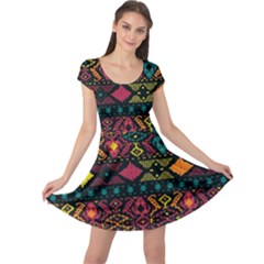 Bohemian Patterns Tribal Cap Sleeve Dresses by BangZart