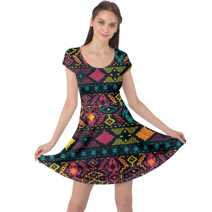 Bohemian Patterns Tribal Cap Sleeve Dresses