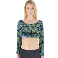 Blue Lotus Long Sleeve Crop Top by BangZart