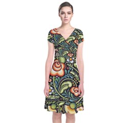 Bohemia Floral Pattern Short Sleeve Front Wrap Dress by BangZart