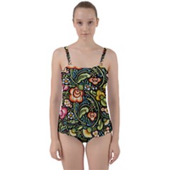 Bohemia Floral Pattern Twist Front Tankini Set