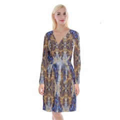 Baroque Fractal Pattern Long Sleeve Velvet Front Wrap Dress by BangZart