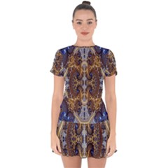 Baroque Fractal Pattern Drop Hem Mini Chiffon Dress