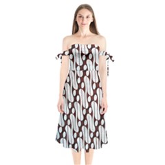 Batik Art Patterns Shoulder Tie Bardot Midi Dress