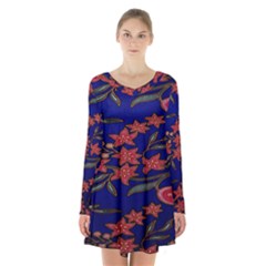 Batik  Fabric Long Sleeve Velvet V-neck Dress by BangZart