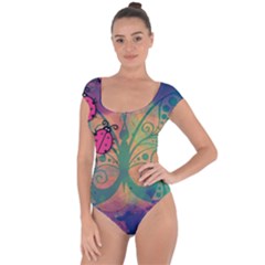 Background Colorful Bugs Short Sleeve Leotard 