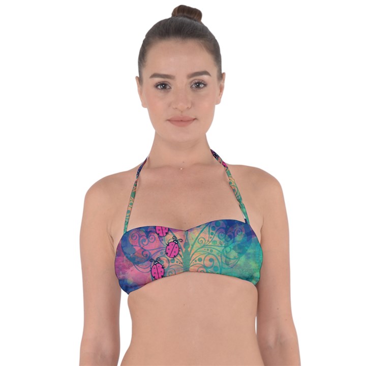 Background Colorful Bugs Halter Bandeau Bikini Top