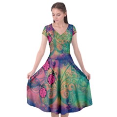 Background Colorful Bugs Cap Sleeve Wrap Front Dress